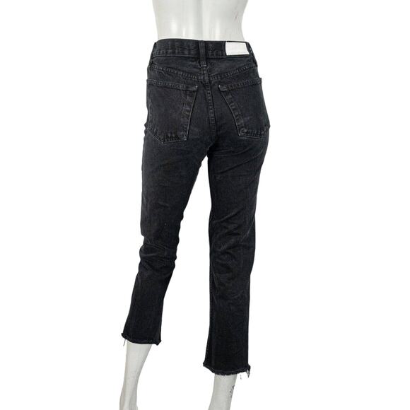 RE/DONE $265 70s High Rise Stove Pipe Denim Jeans Raw hem Black Sz 24 - Picture 4 of 10